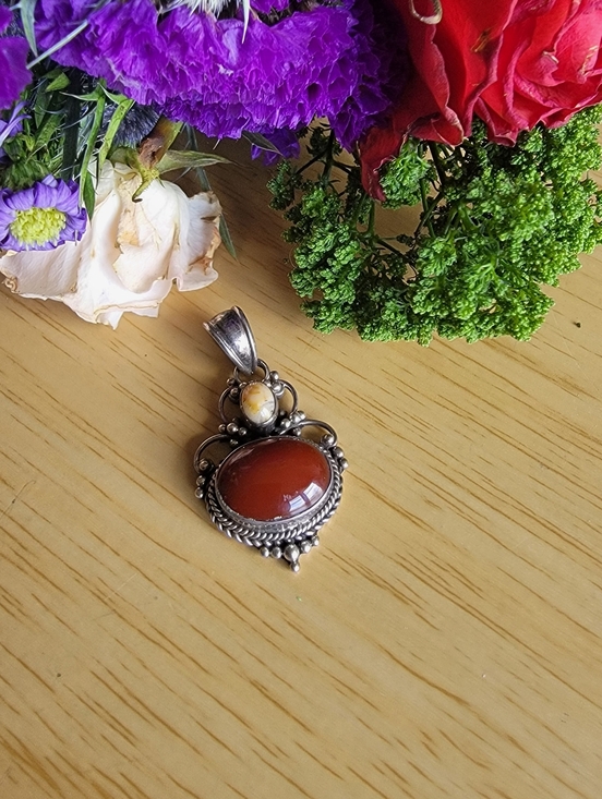 Handcrafted  vintage Jewelry - Handcrafted Vintage 925 Carnelian and Jasper Pendant - Elegant Women's Jewelry